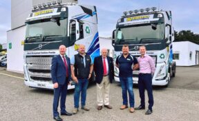 McKinstry Skip Hire collect two brand new Volvo FH 500's. 